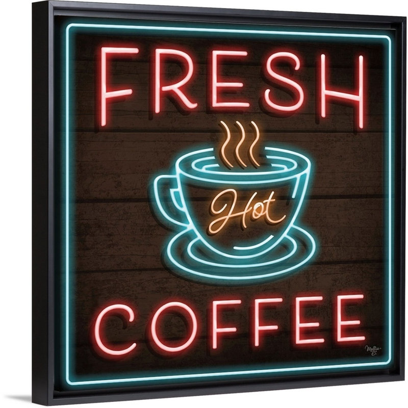 «Neon Fresh Coffee» par Mollie B., reproduction d'art sur toile tendue, H 18 po x l 18 po x P 1,75 po, Cadre noir