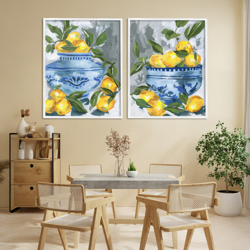 Ensemble de 2 giclées encadrées indigo et citron agrumes, design par Melissa Wang, H 30 po x l 24 po