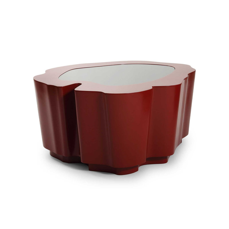 Amorphous Cocktail Table W/Glass Top, Red