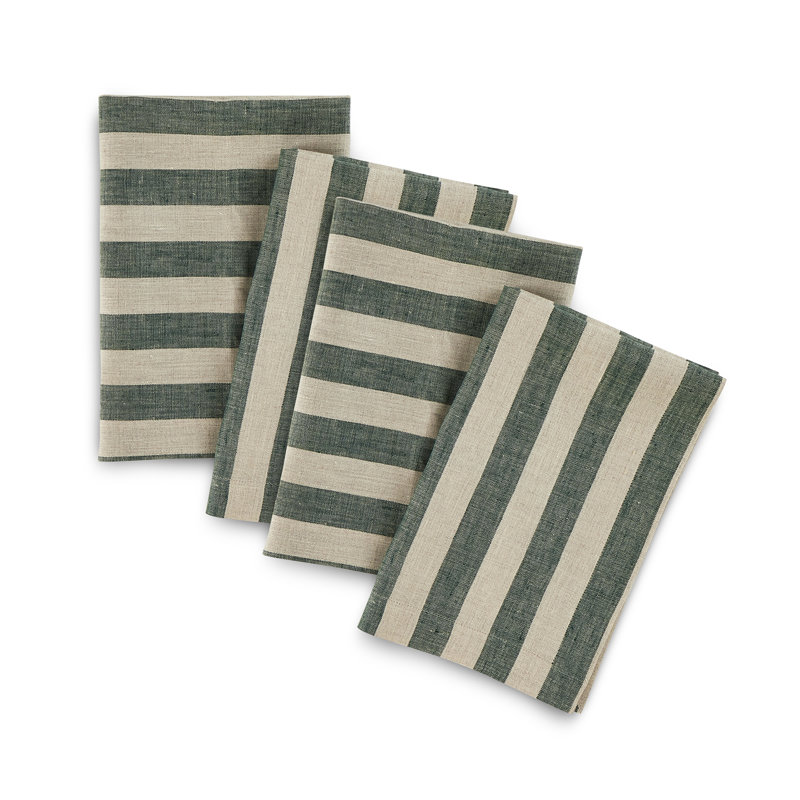 Sorrento Stripe - 100% Pure Linen Dinner Napkins, Hunter Green/Natural