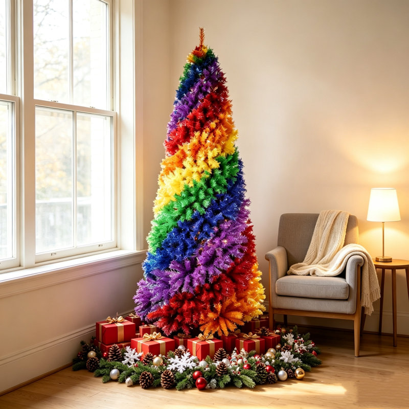 Arbre de Noël artificiel en forme de spirale en PVC 7,5 pi, 1825 pointes de branches, arbre de Noël unique en forme de spirale avec support en métal robuste et pliable