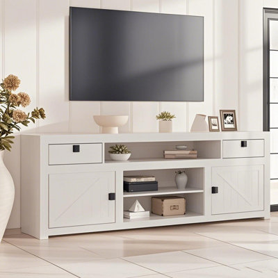 Farmhouse TV Stand for 75/80 Inch TVs, 70" Long Entertainment Center with 4 Storage Drawers & 3 Open Shelf by Gracie Oaks
