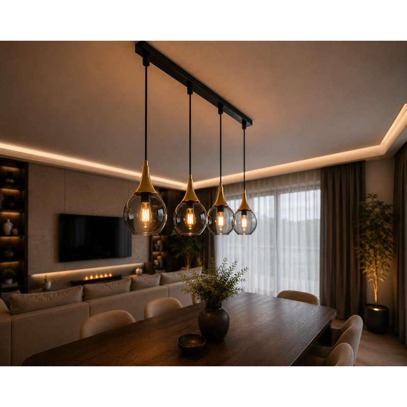 Creasy 4 - Light Kitchen Island Pendant, Black/Gold, Grey