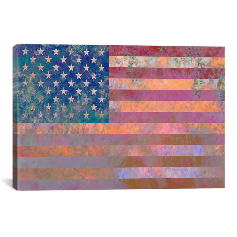« flags u.s.a. grunge », impression sur toile rose, H 26 po x l 40 po x P 1,5 po