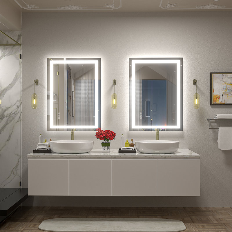 Aevar Super Bright Front & Back LED Lighted Anti-Fog Tempered Glass Bathroom/Vanity Mirror with ETL & 3-Year Warranty