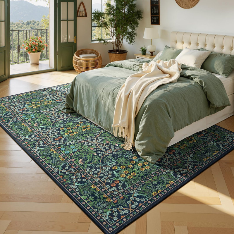 6'X9' Distressed Retro Vintage Forest Washable Rug Green, Rectangle 6' x 9'