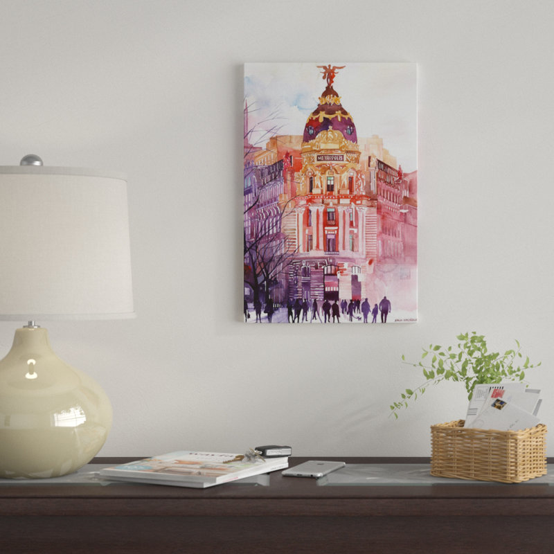 «Madrid» par Maja Wronska, impression sur toile, H 26 po x l 18 po x P 1,5 po, Toile avec cadre noir, Pas de tapis
