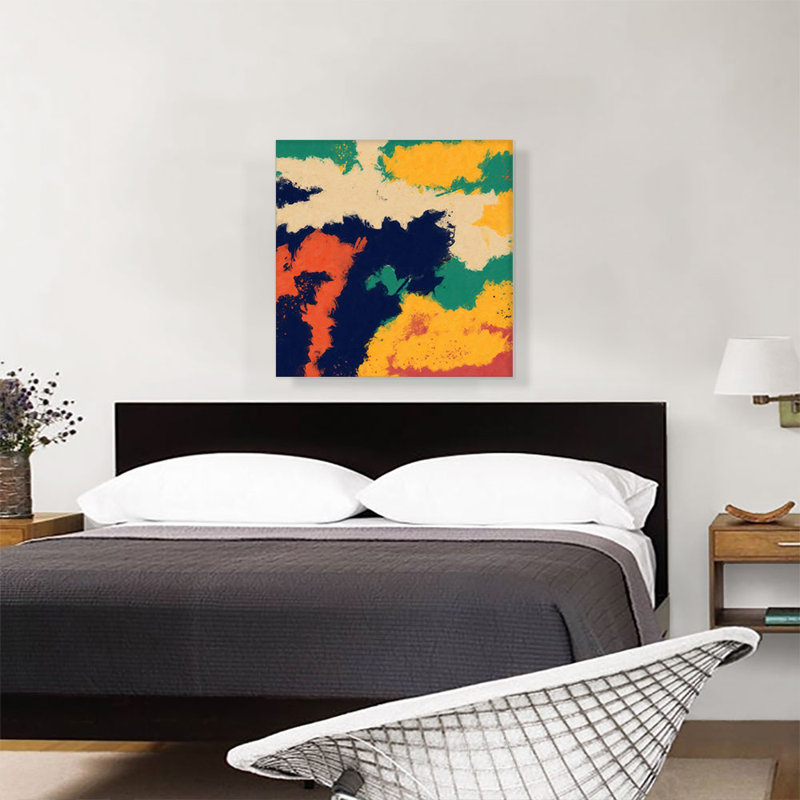 Bleu marine, jaune, brun clair, vert, moderne, reproduction d'art sur toile tendue, H 26 po x l 26 po x P 0,75 po