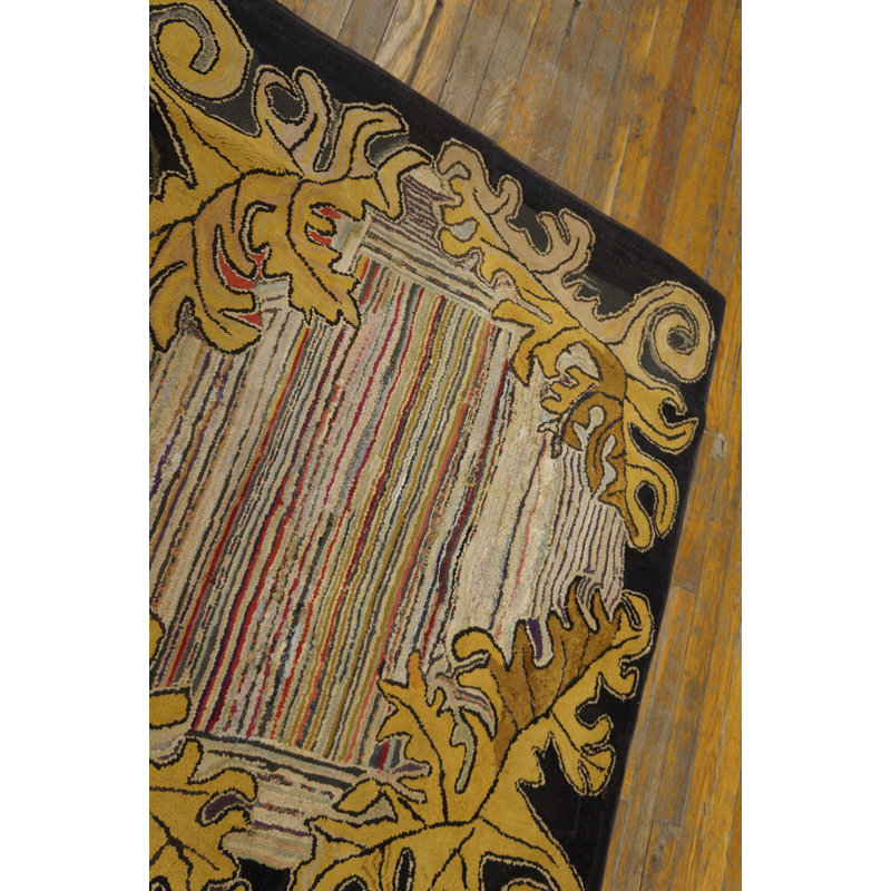 Small Size Square Shape Antique Artistic American Folk Art Hooked Rug