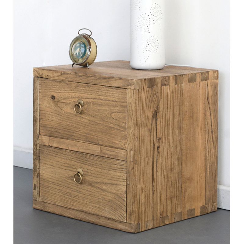 Retro-Style Solid Walnut Bedside Table With Storage Drawers Suitable For Bedrooms.