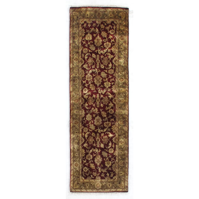 Super Kashan Wool Oriental Area Rug in Red/Brown/Black, Runner 2'6" x 12'