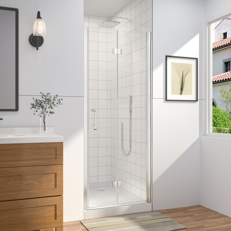 Porte de douche pliante en verre sans cadre, 30-31 1/2 po L x 72 po H., Chrome