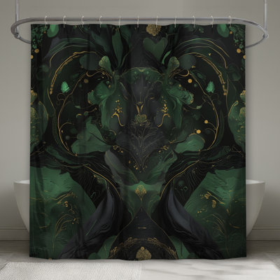Intricate Green Gold Motif Shower Curtains Extra Long