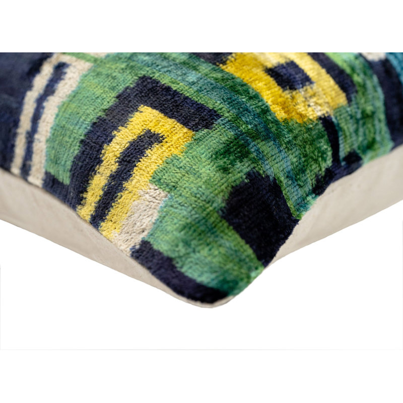 Velvet Lumbar Pillow Cover & Insert, Blue/Green/Yellow Geometric 2