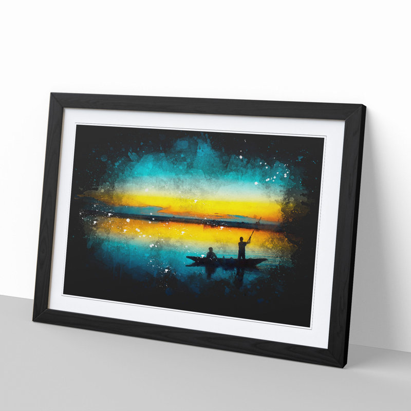 Boat Under the Sunset Vol.1 Paint Splash - Picture Frame Graphic Art, 36cm H x 48cm W x 2cm D, Black