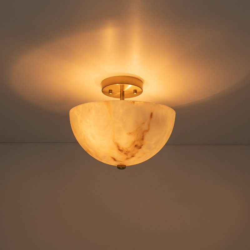 Plafonnier semi-encastré 2 lumières avec abat-jour en albâtre