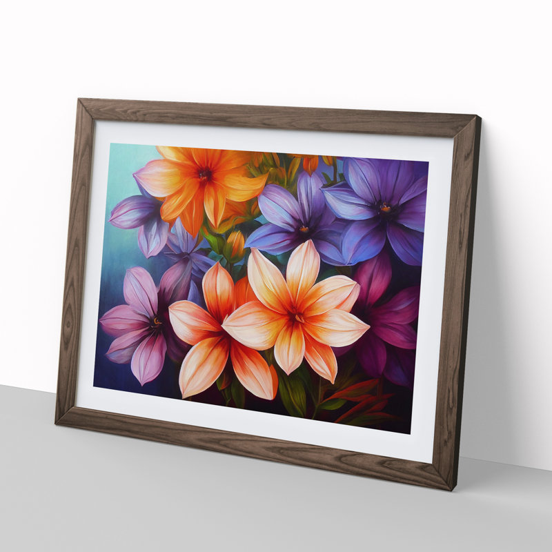 Lovable Flowers - Single Picture Frame Print, 46cm H x 64cm W x 2cm D, Walnut