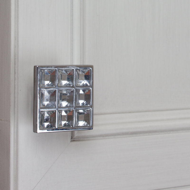1-1/2" Square Clear Crystal Cabinet Knob with Polished Chrome Base