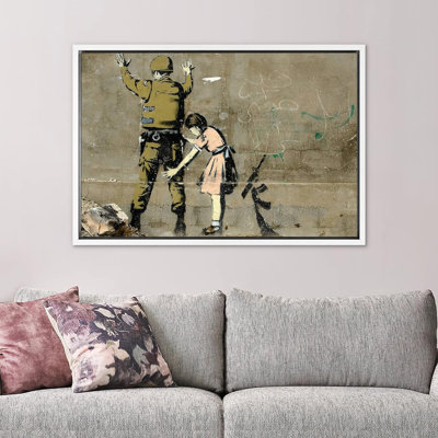 Banksy, artiste britannique, peinture par pulvérisation, fille, soldat, graffiti et art urbain urbain contemporain sur toile
