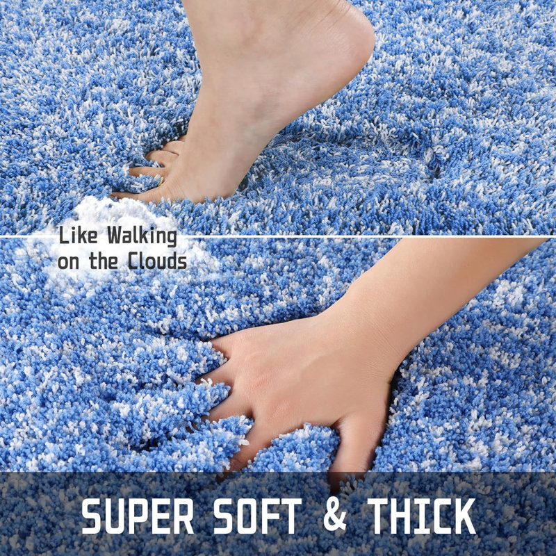 Popincourt Microfiber / Microsuede Non-Slip Bath Rug, Blue