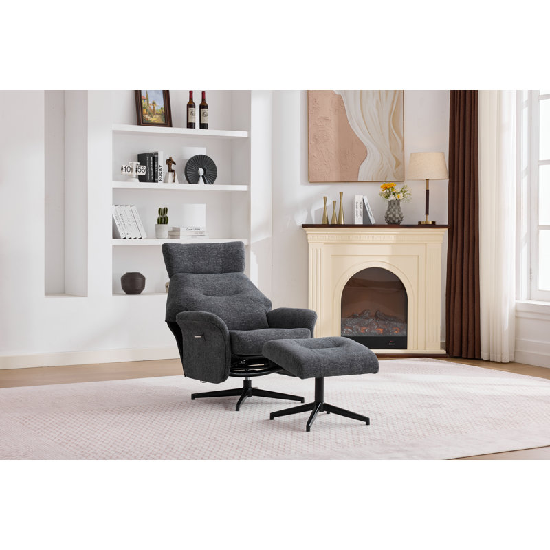 Mira Swivel Chair and Footstool Beige, Dark Grey