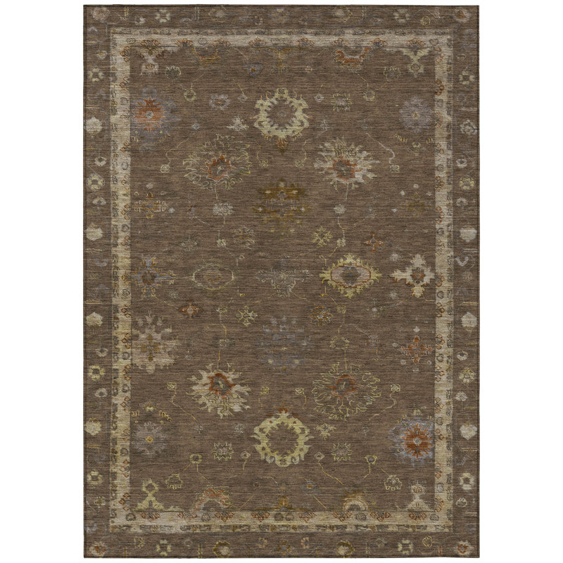 Machine Washable Indoor/Outdoor Xhevrie Chocolate Rug, Rectangle 8' x 10'
