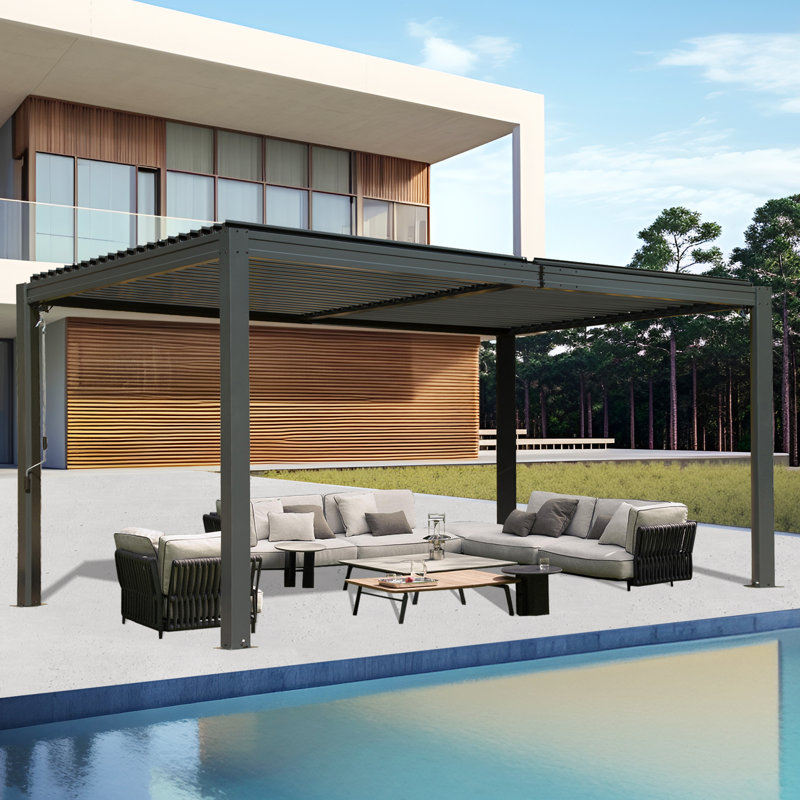 16 ft. W x 10 ft. D Outdoor Aluminum Pergola with Louvered Roof