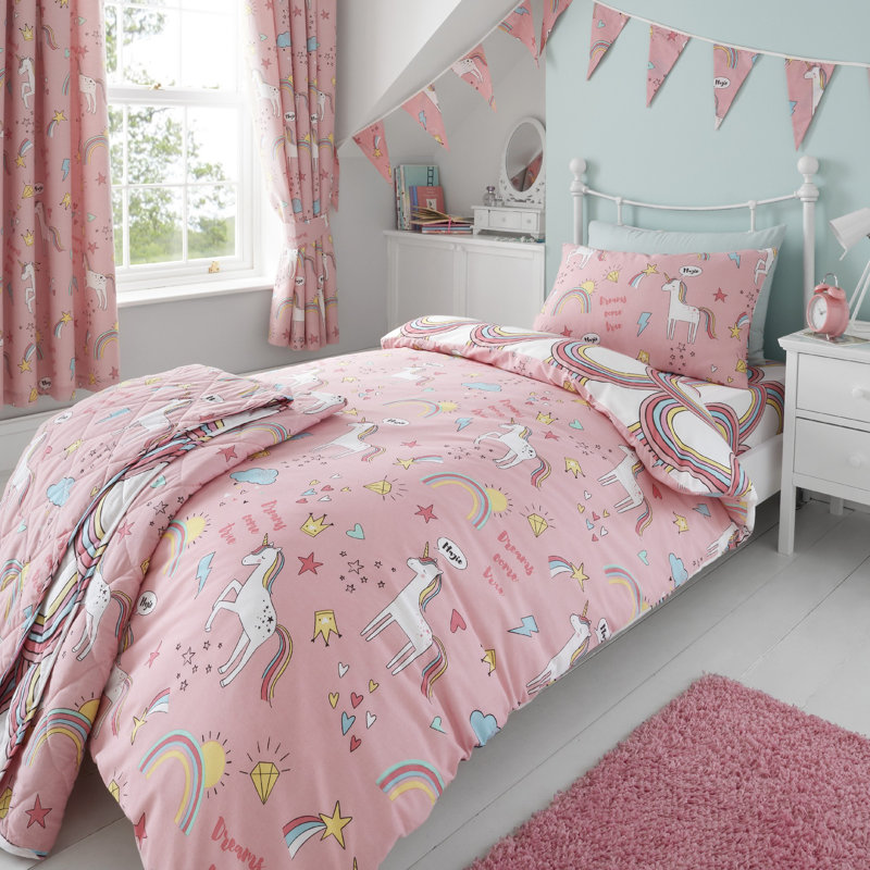 Orwin Unicorn Rainbows Pencil Pleat Fully Lined Panel Curtains, 168 W x  137 D cm