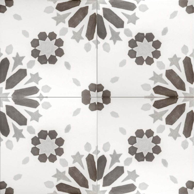 Dahlia 6" x 6" Noir Patterned Matte Porcelain Floor and Wall Tile, Noir