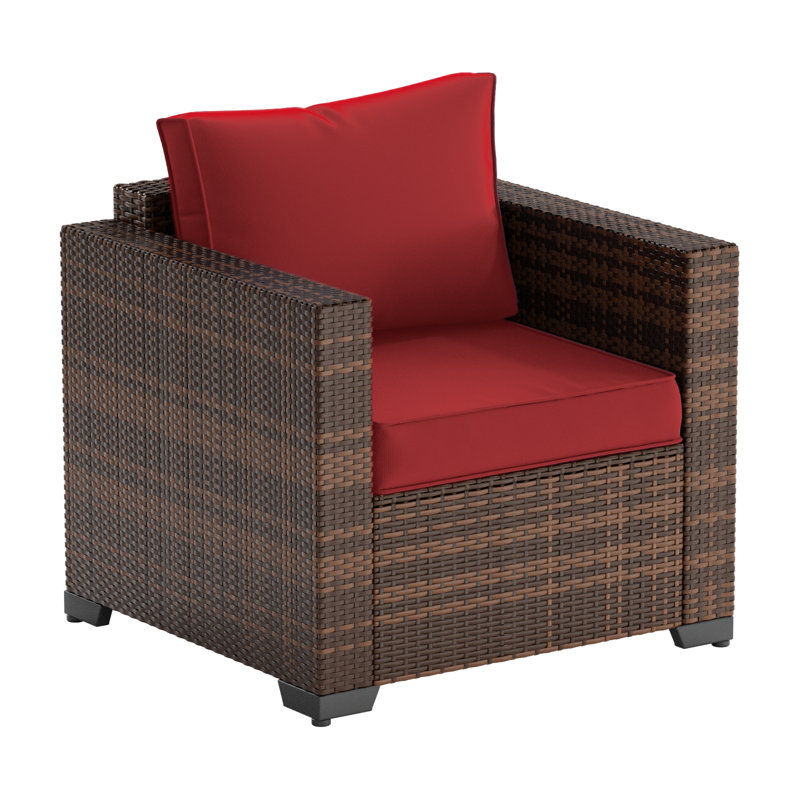 Chaise de patio en osier avec coussins, Rouge