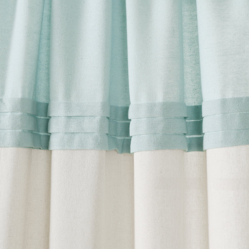 Cotton Blend Sheer Curtain Pair, Blue/Off White