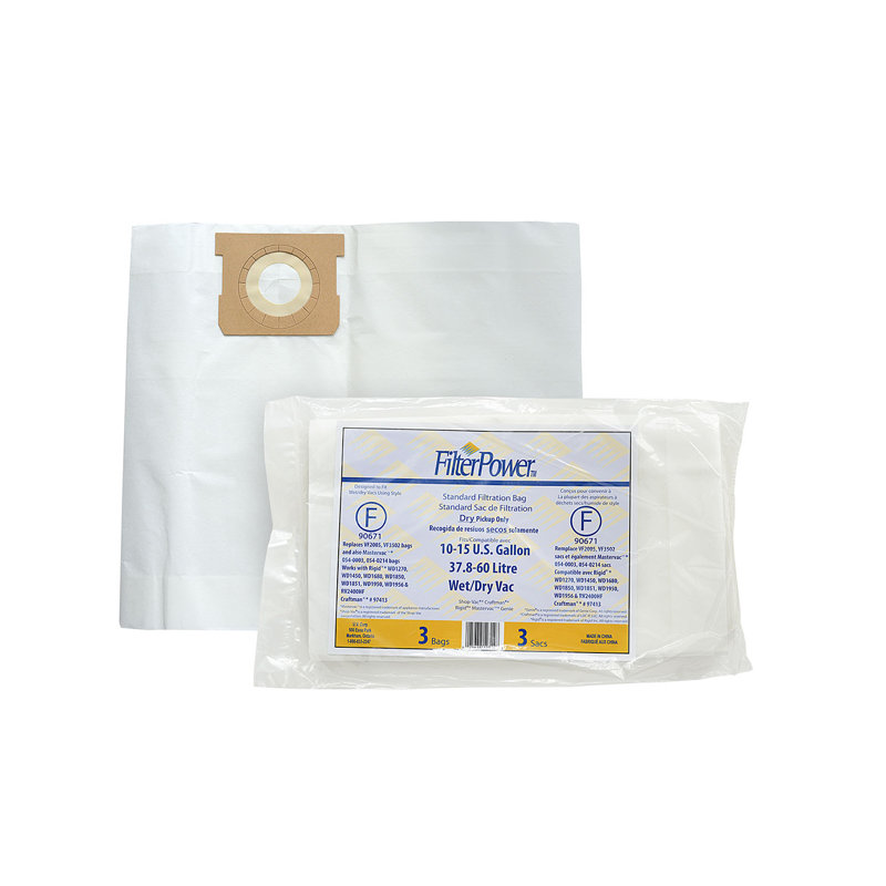 Sac filtrant de rechange standard, H 1 po x L 10 po x P 15 po
