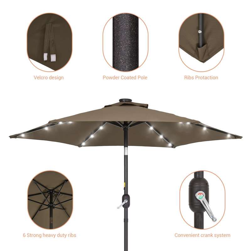 Parasol de marché extérieur Scheibe 7,5 pi à DEL avec inclinaison par bouton-poussoir, parasol tout temps pour terrasse, cour ou jardin.