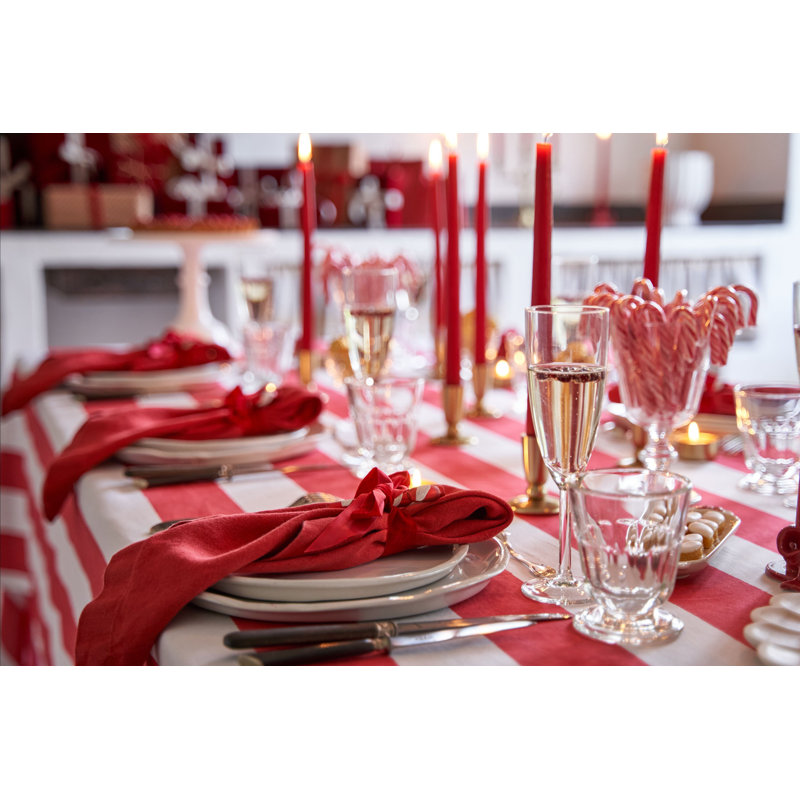 St. Tropez Handmade Striped Tablecloth, Red, 86" L x 59" W