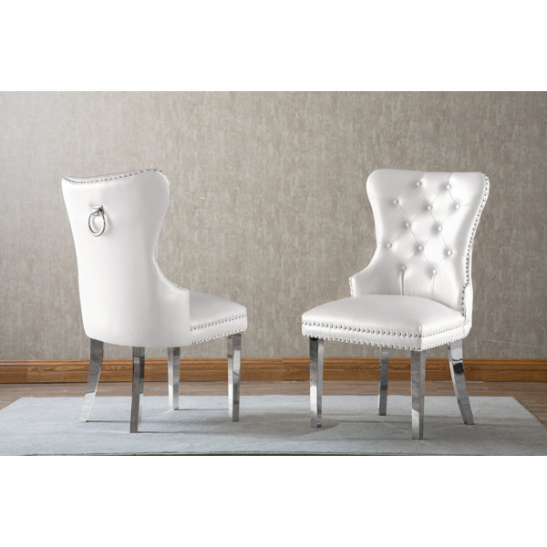 Amity Upholstered King Louis Back Side Chair (Set of 2) Willa Arlo Interiors Frame Color: Silver, Upholstery Color: White