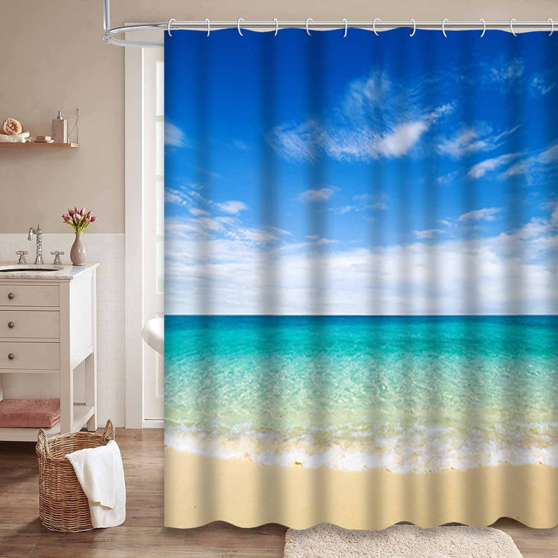 Plage, ciel tropical, mer, bleu, océan, eau, nuage, beau, avec 12 crochets, L 72 po x l 72 po