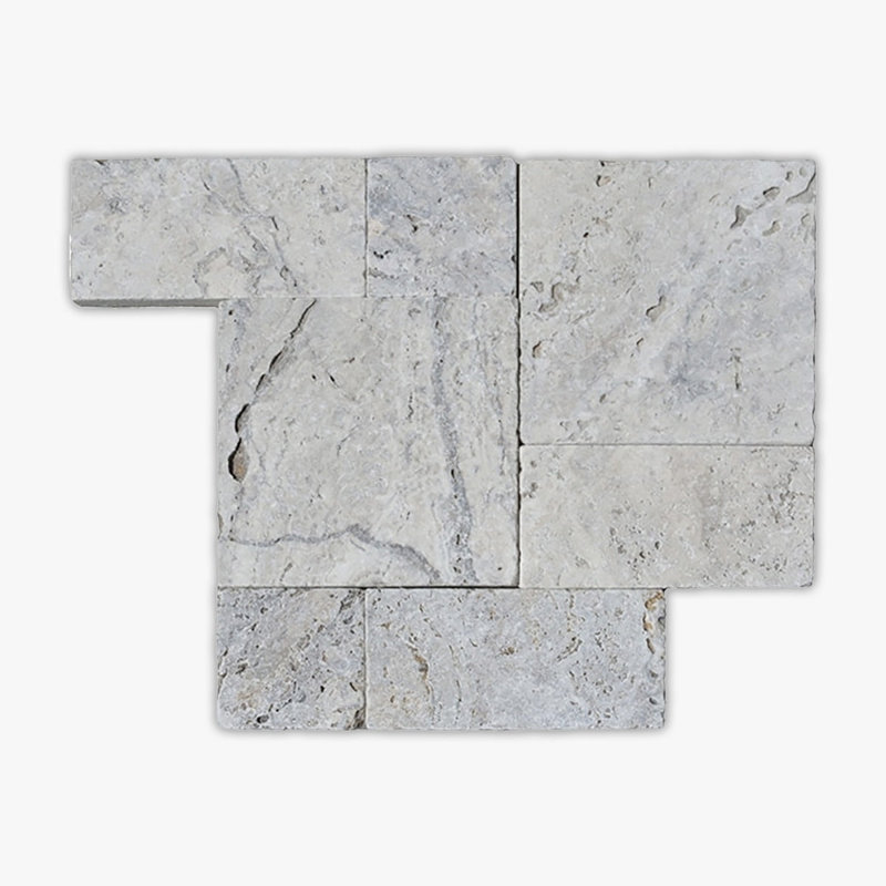 Silver Tumbled Roman Pattern Travertine Paver, Gray