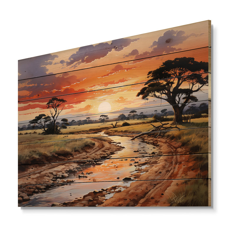 Afrique, lever du soleil du Serengeti I sur bois, H 30 po x l 40 po x P 0,78 po
