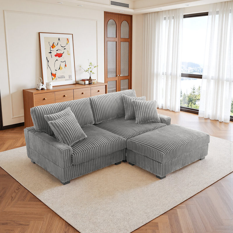 3 Seater Corner Sofa , Light Grey Polyester/Foam Padding