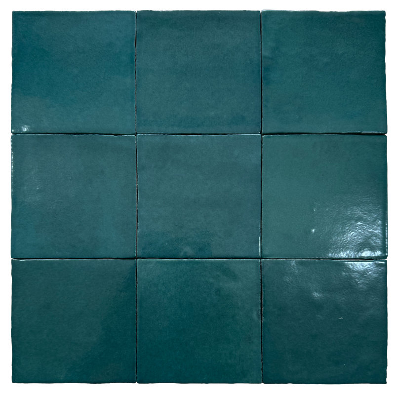 Zelij 4"x4" Ceramic Zellige Look Wall Tile, Teal