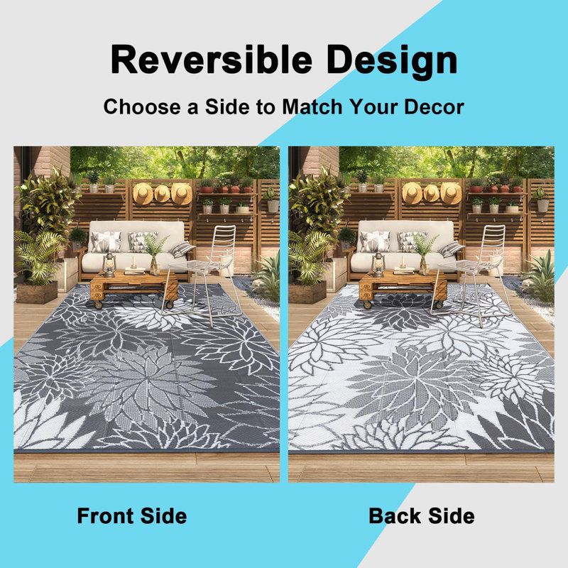 Waterproof Reversible Plastic Outdoor Rug Yard Seaside Camping Large Mat, Rectangle 5' x 8'