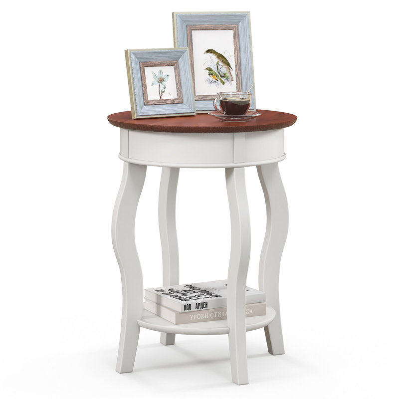 Lark Manor™ 2-tier Side Table W/ Storage Wooden Nightstand & Shelf & Solid Rubber Wood Legs, Set of 2
