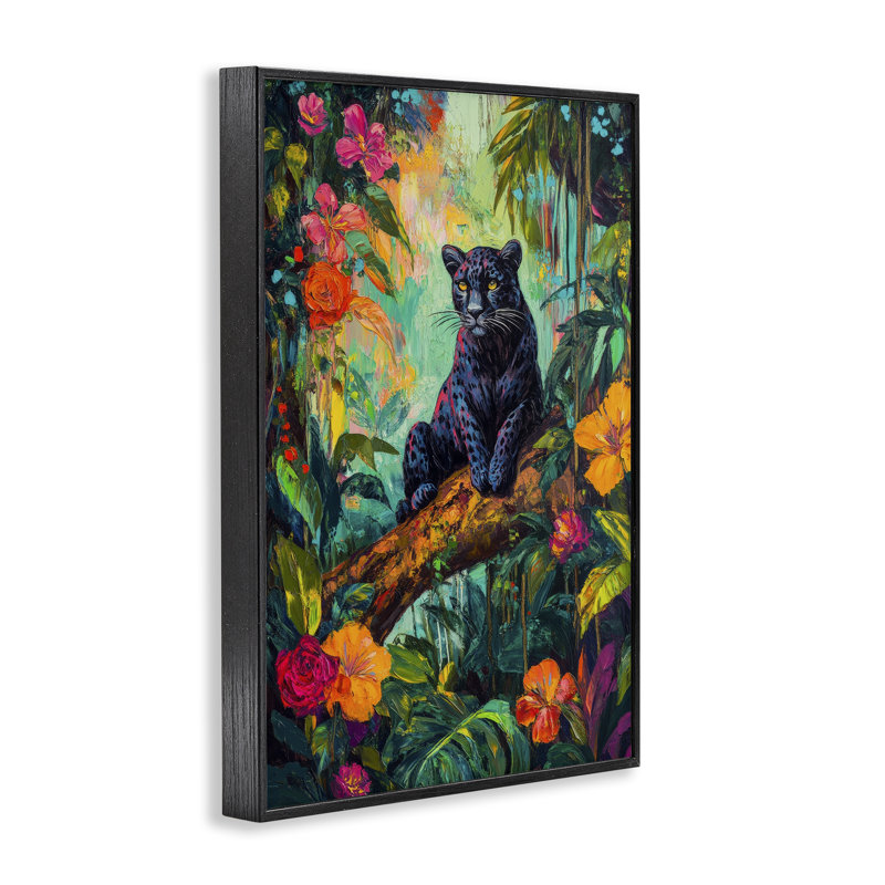 Wild Side Black Leopard Framed Giclee, design by Petal Prints Design, 18" H x 12" W, Midnight Black Framed Giclee