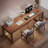 Light-walnut Rectangular Solid Wood Desk-110909419