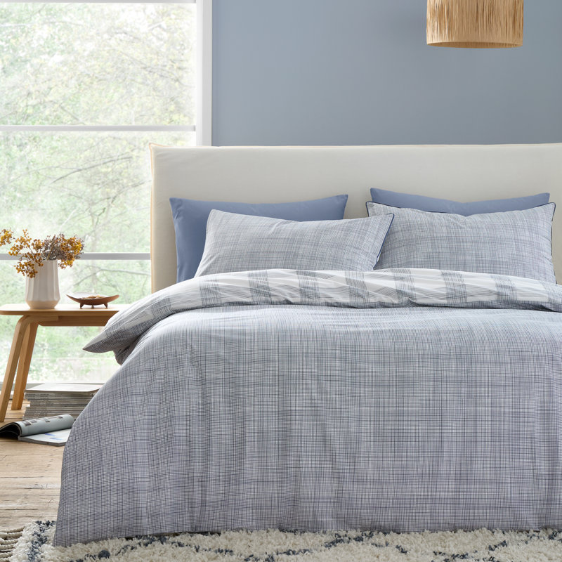 Marlow Check 200 Thread Count Cotton Percale Reversible Duvet Cover Set, King Duvet Cover Set + 2 Pillowcases