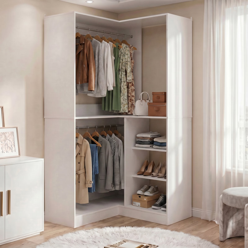 36'' W Corner Closet System with  Hanging Rods, White