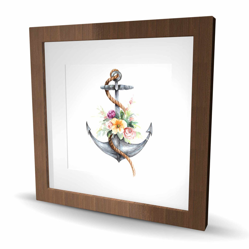 «Boat Anchor with Flowers - Floral Botanical», reproduction encadrée