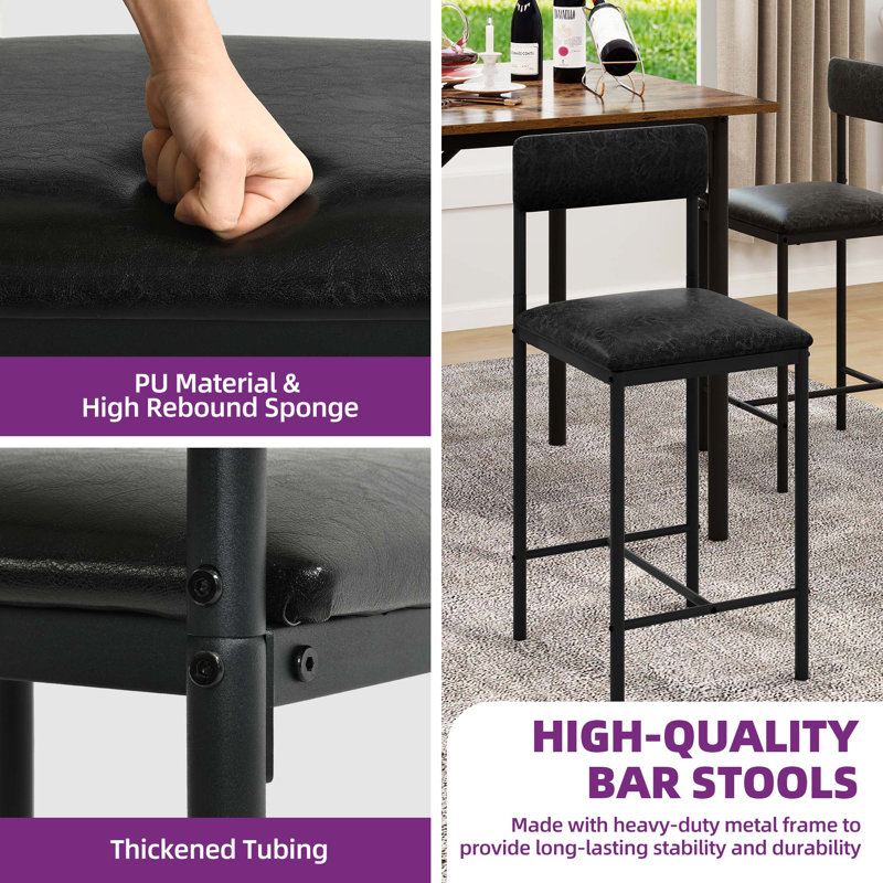 Industrial Brown and Black 5-Piece Pub Dining Set with Barstools