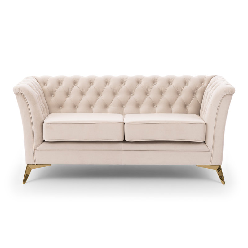 Whitby 2 Seater Velvet Loveseat, Gold, Beige