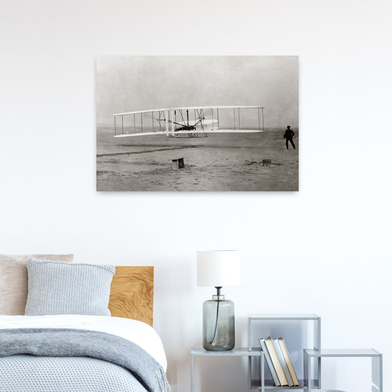 1903, l'avion des Frères Wright qui décolle à Kitty Hawk, Caroline du Nord, États-Unis, art mural contemporain